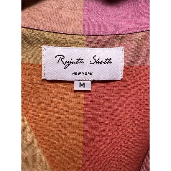 Rujuta Sheth Emily Jupiter Chex Collared Tie Front Dress Madras Cotton M - Picture 12 of 12